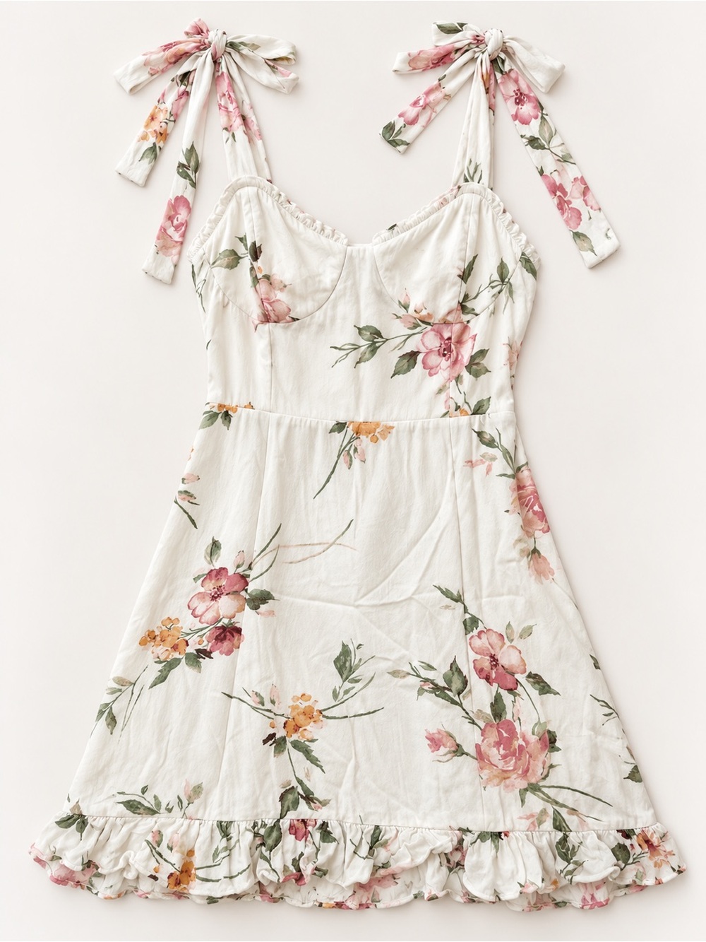 Etiquette Floral Tie Strap Mini Dress Smocked Ruffle Romantic Small